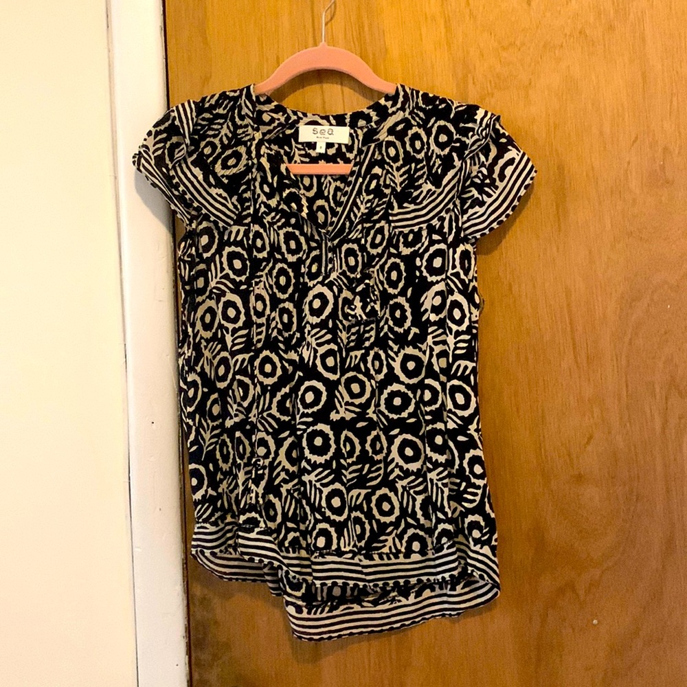 🖤🤍🖤 Sea NY Floral Batik Blouse XS 0🤍🖤🤍